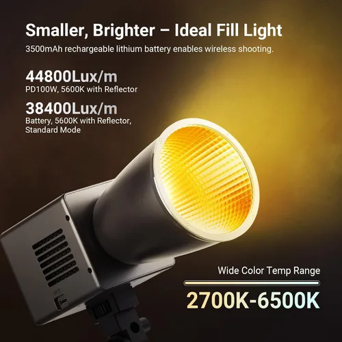 Vista 5 de NEEWER 60W Mini Luz de Vídeo LED con Batería de 50Wh/Carga Rápida PD de 100W, Control APP/2.4G/NFC, Iluminación Continua de Estudio COB Ajustable