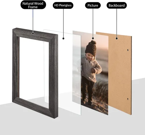 Vista 3 de KINLINK Marco de fotos de 3.5 x 5 pulgadas, color negro ceniza, marcos de madera maciza con plexiglás para mesa y montaje en pared, marcos de fotos