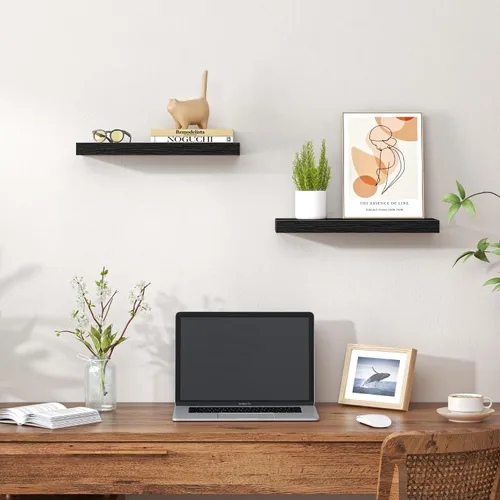 Vista 7 de Heimlove Estantes flotantes para pared, estante de 16 pulgadas para baño pequeño, almacenamiento montado y exhibición, estantes de madera para Negro