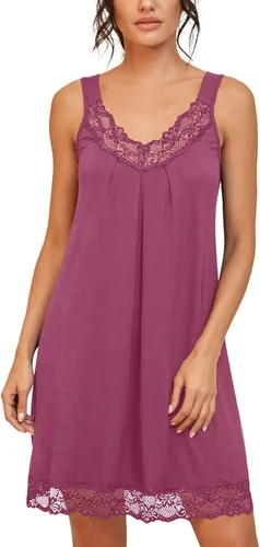 Vista 2 de PrinStory Camisón suelto de encaje para mujer, ropa de dormir de algodón