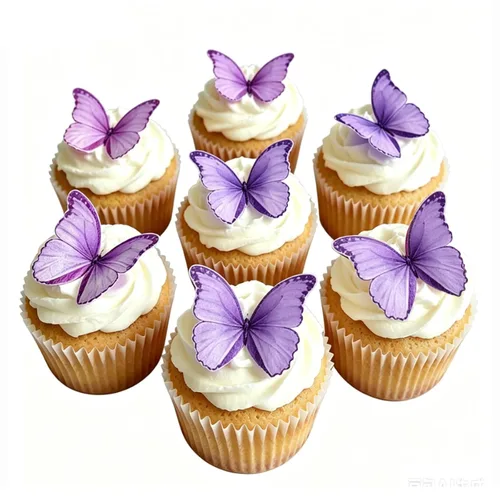 Vista 2 de Weraru 48 piezas de mariposas de papel de oblea comestibles para decorar cupcakes, decoraciones de pastel azules