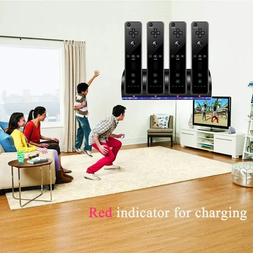 Vista 5 de Wii Charger Dock for WiiWii U Remote Controller, 4 Port Charger Station with 4 Batteries Pack USB Charging Cable LED Indicator -Black