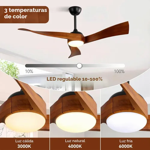 Vista 2 de Sofucor - Ventiladores de techo de 52 pulgadas con luces, ventilador de techo de madera sólida para interiores/exteriores con control remoto, motor