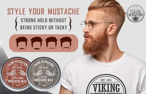 Vista 4 de Viking Revolution Cera para bigote, 2 unidades, cera para barba y bigote para hombres, agarre fuerte que ayuda a entrenar la domesticación