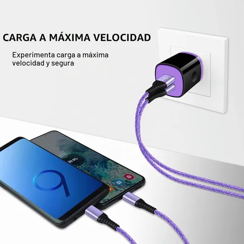 Vista 7 de Cable USB C S25 Ultra Samsung [2 unidades, 3 pies] USB A a USB C Cable de Púrpura