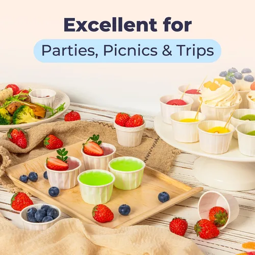 Vista 6 de Fit Meal Prep [Paquete de 500] Vasos de papel tratado de 0.75 onzas para porciones de soufflé para muestras de condimentos para medir gelatina shots
