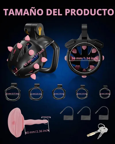 Vista 7 de Male Chastity Spiked Cock Penis Cage DINGYAN Chastity Devices (Black, XS) 5 anillos de bola de 1.772 in, diseño de cobra invisible impreso en 3D