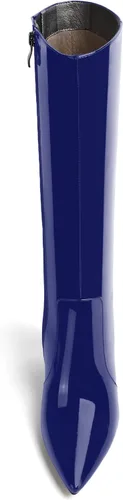Vista 171 de AMBELIGHT Botas altas hasta la rodilla con cremallera y puntera puntiaguda para mujer, de patente sólida, tacón alto, 3.3 pulgadas