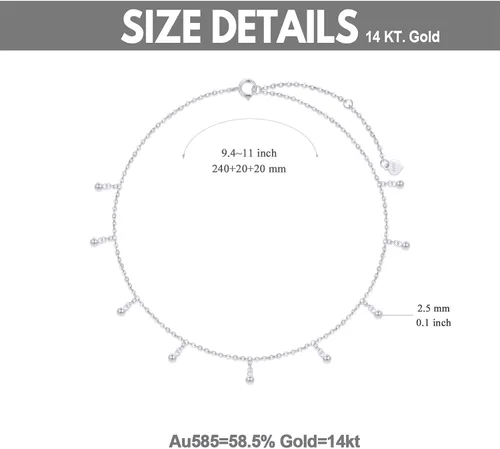 Vista 3 de Pulsera de tobillo de cuentas de oro de 14 quilates para mujer, con borla colgante, joyería de pie para ella