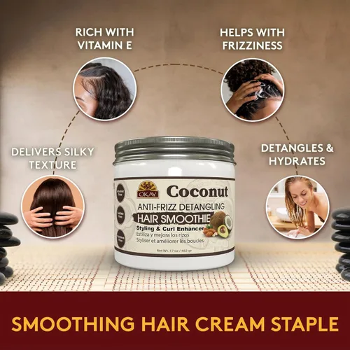 Vista 4 de Okay Batido desenredante de coco antiencrespamiento para el cabello, 17 onzas, blanco, 17 onzas