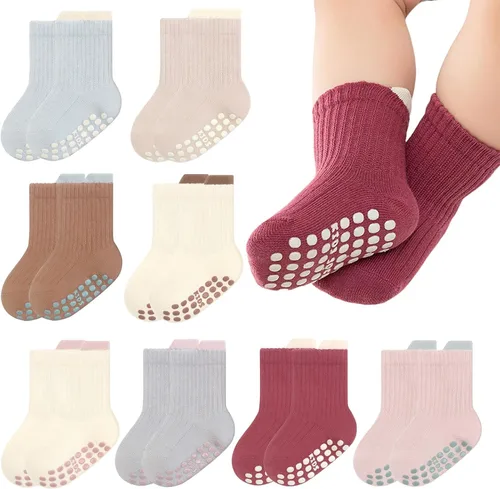 Vista 12 de 8 pares de calcetines de algodón antideslizantes para niños y niñas, recién nacidos, calcetines antideslizantes
