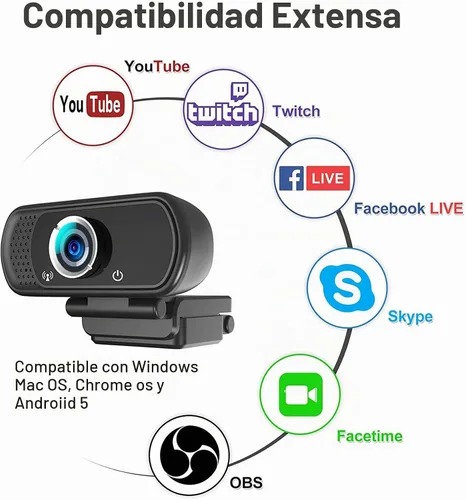 Vista 6 de Cámara web de 1080p con micrófono, cámara web USB con ángulo de visión de 110 grados, cámara de computadora, trípode de cámara web/cubierta