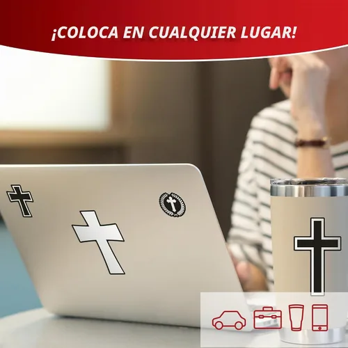 Vista 5 de Decalcomania - Calcomanías de cruces cristianas para ventana de coche o camión, calcomanía de cruz blanca y negra para automóvil y calcomanías
