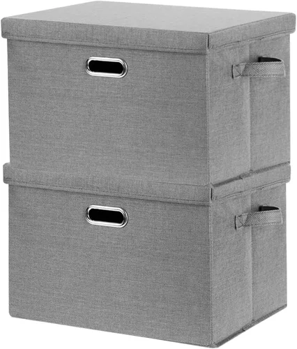 Vista 12 de SNWDN Paquete de 4 contenedores plegables de tela con tapas, caja de almacenamiento de tela con tapas para organizadores de armario y almacenamiento