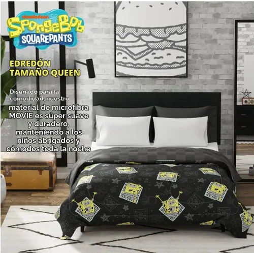 Vista 2 de Collectibles Bob Esponja Pantalones Cuadrados Ropa de Cama Edredón Reversible de Microfibra Súper Suave y Cómodo, Queen
