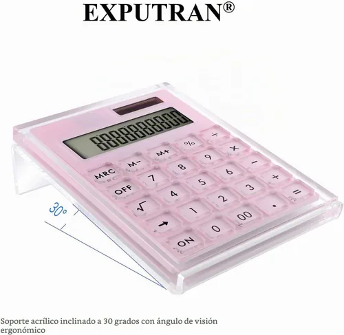 Vista 4 de Calculadora de Acrílico con Soporte, Batería y Energía Solar Híbrida Calculadora Básica de 12 Dígitos con Pantalla LCD, Accesorios de Escritorio Rosa