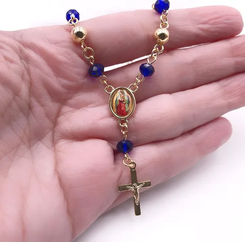 Vista 7 de Pulsera Rosario Pequeño Colgante Virgen de Guadalupe y Crucifijo