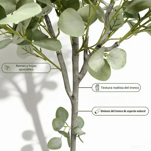 Vista 4 de Planta de eucalipto falsa de 5 pies, árbol artificial de seda con Eucalipto - verde de 5 pies
