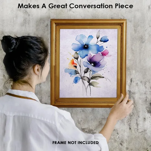 Vista 4 de Vintage Wild Blue Flowers Botanical Wall Art - Give Your Home A Touch of Elegance With Plant Pictures Wall Art, Unframed Set of 3, 8x10 Botanical