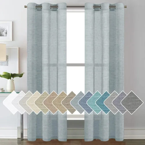 Vista 86 de H.VERSAILTEX Cortinas de lino de mezcla natural para sala de estar/cortinas de lino semitransparentes reductoras de luz de 54 pulgadas de largo