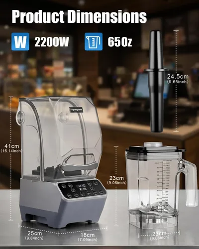 Vista 9 de MOGAN Licuadora comercial con escudo de sonido, licuadora profesional silenciosa de 2200 W para cocina y restaurante, mezclador industrial