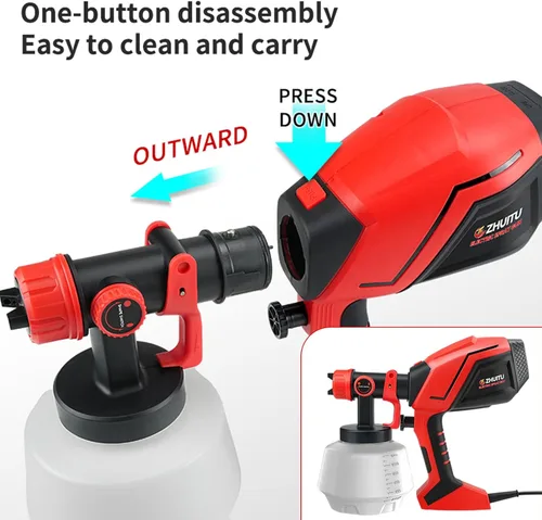 Vista 9 de Pulverizador de pintura HVLP de 1000 W, pistola de pintura eléctrica con 6 boquillas de cobre y 3 patrones de pulverización, contenedor de alta
