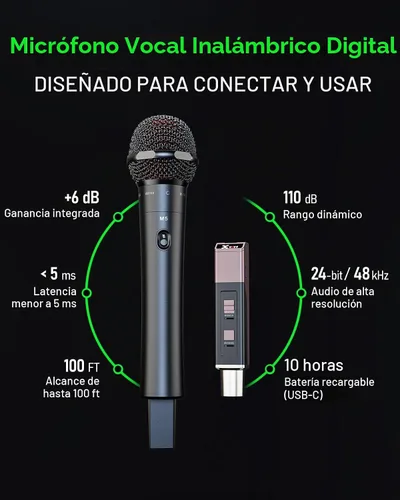 Vista 2 de Sistema de micrófono inalámbrico profesional M5, +6 dB incorporado Ganancia
