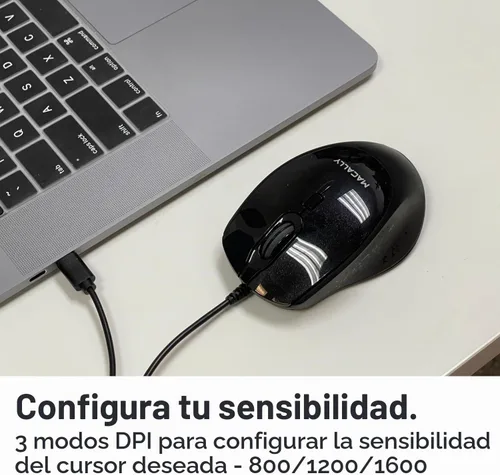 Vista 6 de Macally Ratón USB C con cable, preciso, cómodo y silencioso, mouse tipo C para Mac, MacBook Pro/Air, iMac, Apple iPad, computadora con Windows Negro