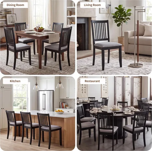 Vista 7 de DUHOME Juego de 2 sillas de comedor de madera, sillas de cocina de granja con respaldo, sillas de comedor tapizadas para sala de estar, color negro