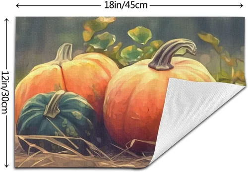 Vista 2 de Juego de 6 manteles individuales de PVC de cosecha de calabaza madura antideslizante, 12 x 18 pulgadas, juego de manteles individuales de granja