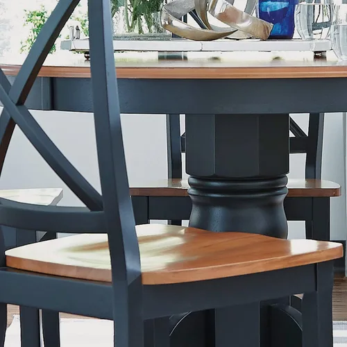 Vista 3 de Home Styles - Par de sillas de comedor clásicas de color negro y roble, con construcción de madera maciza, acabado de roble de cabaña, respaldo