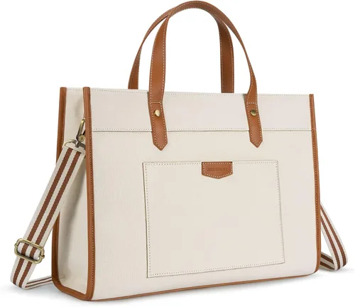 Vista 11 de Missnine Bolsa de lona para laptop de 15.6 pulgadas, bolsa de hombro de trabajo, maletín casual para viajes, oficina, universidad