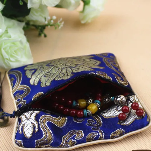 Vista 5 de EAVOQLB 16 unids tradicional brocado bolsa bordado bolsa joyería bolsa Shu Jin flecos cartera cremallera bolsa valor conjunto