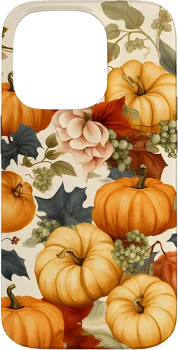 Vista 17 de Funda de estilo vintage para iPhone 16 con hojas de otoño y calabazas
