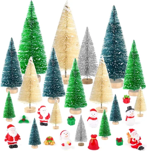 Vista 10 de KUUQA árboles de Navidad Escarchado de nieve, adorno de nieve de invierno, decoraciones de Navidad, modelo de diorama, árboles de tamaño pequeño