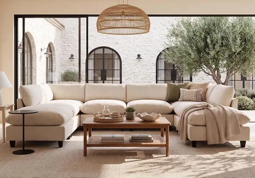 Vista 61 de Iroomy Sofá modular modular de felpilla de gran tamaño, asiento cómodo profundo, sofás de 2 plazas para sala de estar, color beige