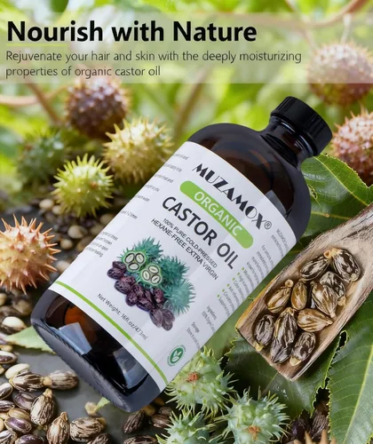 Vista 4 de Aceite de ricino orgánico prensado en frío sin refinar, 100% puro y libre de hexano, ideal para paquete de aceite de ricino, cuidado de la piel