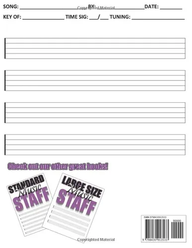 Vista 2 de X-TRA Large Size Music Staff - LARGE FONT (WHITE PAPER) - X-TRA Large Size Staff Music Writing Notebook For Low Vision, Vision Impared People - For