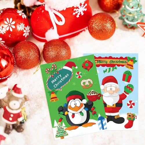 Vista 9 de Juego de tarjetas de Navidad de Fancy Land con sobres y calcomanías 18 piezas, kit de bricolaje para hacer tus propias tarjetas de Navidad