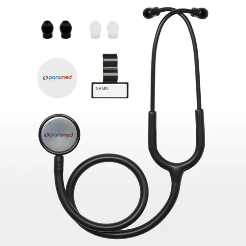 Vista 2 de Paramed Estetoscopio – Doble cabeza clásica – para médicos, enfermeras, estudiantes de medicina, pediátrica profesional, médica, cardiología, uso