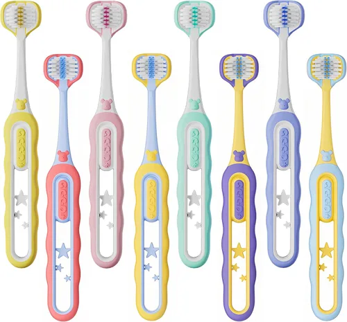 Vista 10 de EASICUTI Cepillos de dientes suaves para niños pequeños, eficiente cepillo de dientes de 3 caras, cepillo de dientes para bebés de 12 meses