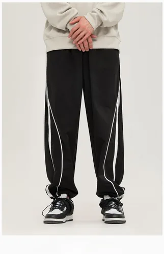 Vista 3 de Pantalones deportivos holgados para hombre, pantalones de paracaídas, pierna ancha, pantalones de pista Y2k, pantalones cargo de rayas laterales