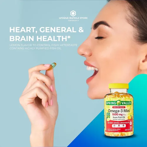 Vista 6 de Omega 3 Mini 1000 mg de aceite de pescado – 120 cápsulas blandas, aceite de pescado con sabor a limón Omega 3 suplementos con EPA DHA, suplemento