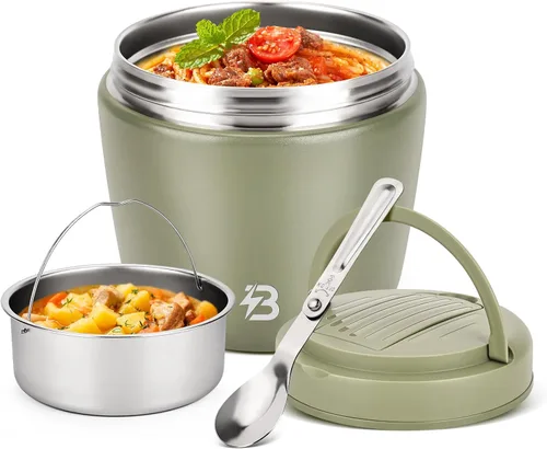 Vista 12 de Termo para comida caliente para adultos, termo de sopa de boca ancha de 40 onzas con cuchara, color negro