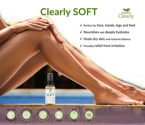Vista 3 de Clearly SOFT - Aceite suave para rostro y cuerpo para pieles sensibles, hidrata, suaviza la piel seca, ingredientes naturales y orgánicos para una