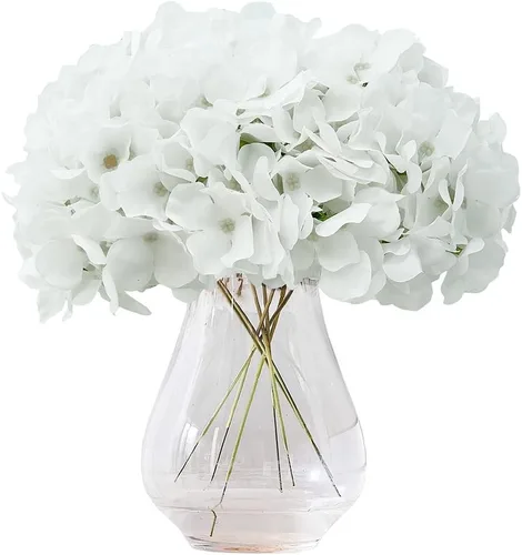Vista 23 de Flores de hortensias artificiales rosa polvoriento, 10 cabezas de flores de seda de hortensia falsas para centros de mesa de boda, ramos de 10