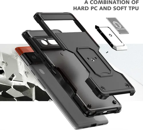 Vista 6 de Asuwish Funda de teléfono para Google Pixel 6 Pro con protector de pantalla de vidrio templado y soporte de anillo rígido híbrido resistente