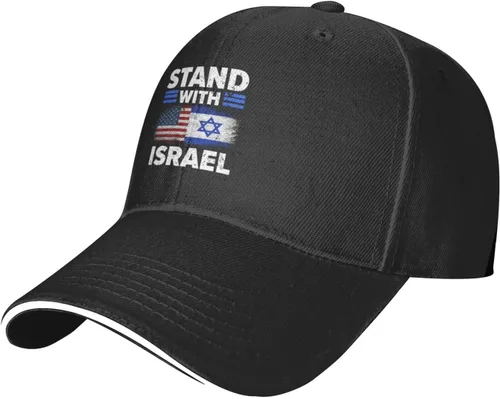 Vista 2 de Kkaingg Stand with Israel USA Flags, Support Israeli Baseball Cap Women Trucker Hat Men Dad Hat Adjustable Snapback Hat Black