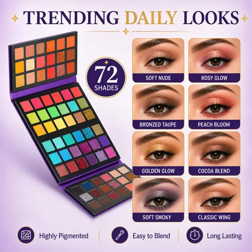 Vista 4 de BestLand Paleta de sombra de ojos ultra secreta, 72 colores, tablero de colores 4 en 1, brillo mate, brillo nude, natural, todo en uno, paleta