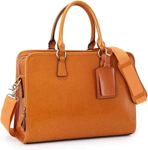 Vista 10 de Kattee Maletín de cuero genuino para mujer, bolsa de computadora portátil de gran capacidad con etiqueta de equipaje Negro